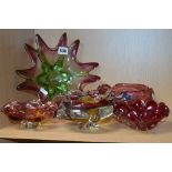 FIVE SKLO UNION GLASS BOWLS, in the manner of Chribska glassworks (5)