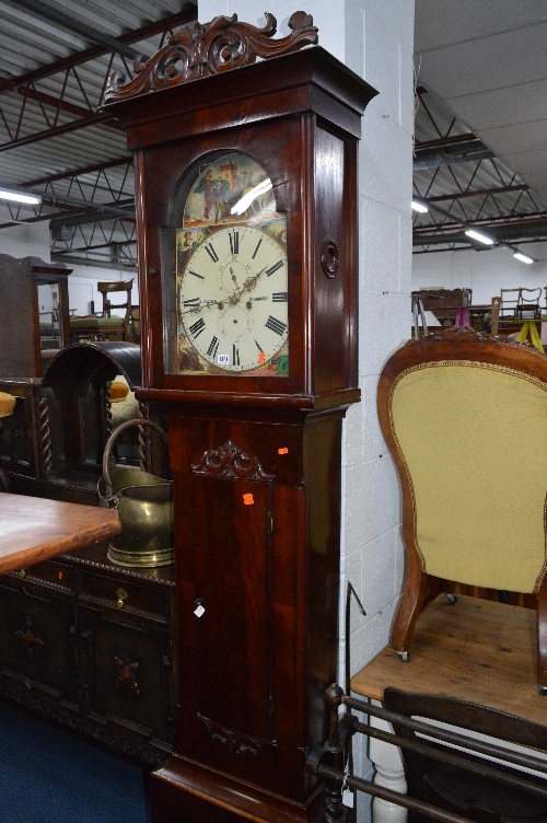 A VICTORIAN MAHOGANY LONGCASE CLOCK, 8 day movement, signed A Johnstone, Kilwinning, Roman numerals,