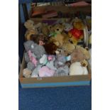 TWO BOXES OF TEDDY BEARS and other soft toys, including 'Me to You' and St Giles Hospice, etc
