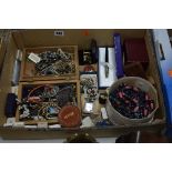 BOX OF COSTUME JEWELLERY, etc