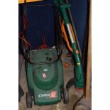 A COBRA 32 ELECTRIC LAWN MOWER, (failed Pat test, damaged cable) and a Black and Decker strimmer