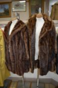 FOUR VARIOUS BROWN FUR COATS, one with label 'Styled in Fur Processed By Martins of London' (4)