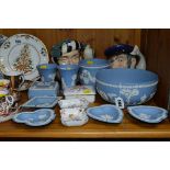 VARIOUS CERAMICS, to include Wedgwood blue jasperwares (9), Royal Crown Derby 'Derby Posies'