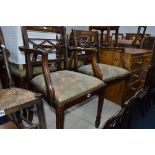 A SET OF EIGHT MODERN MAHOGANY CARVER DINING CHAIRS, with drop in seat pads