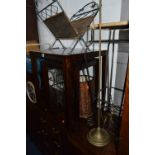 TWO MATCHING MODERN OCCASIONAL TABLES, wrought iron plant stand, similar magazine rack, bottle rack,