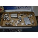 A BOX OF MISCELLANEOUS SILVER PLATE etc