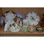A GROUP OF CERAMICS, to include a pair of porcelain white cats, unmarked, Royal Crown Derby