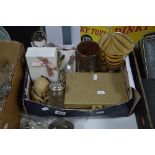 A BOX OF MISCELLANEOUS, to include costume jewellery, glasses, flatware, etc