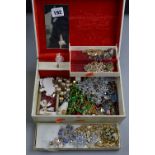 A jewellery box with a quantity of costume jewellery, etc