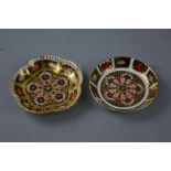 TWO ROYAL CROWN DERBY IMARI TRINKET TRAYS, to include '1128' gold banded five petal tray and a '