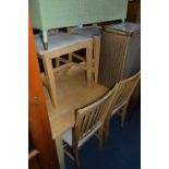 A MODERN BEECH WOOD TABLE AND FOUR CHAIRS (5)