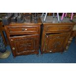 TWO SIMILAR HARDWOOD SINGLE DOOR CABINETS, with single drawers (sd)