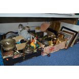 FOUR BOXES AND LOOSE SUNDRY ITEMS, to include Continental Religious icons, pictures etc,