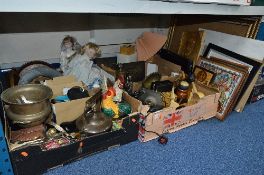FOUR BOXES AND LOOSE SUNDRY ITEMS, to include Continental Religious icons, pictures etc,