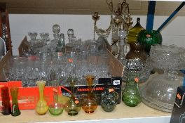 TWO BOXES AND LOOSE GLASSWARES, table lamp in the style of Chandelier etc
