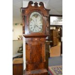 A VICTORIAN FLAME MAHOGANY LONGCASE CLOCK, 8 day movement, 12' dial, Roman numerals, seconds and