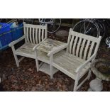 A PAINTED GARDEN CHAIRS, with central table