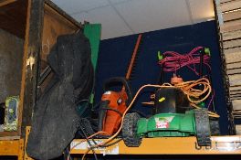 AN ELECTRIC LAWN MOWER, garden blower, (spares or repairs) and hedgetrimmer (3)
