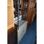 A PAINTED TWO DOOR CUPBOARD, and a metal shelving unit (2)