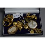 A TRAY OF ROLLED GOLD, and costume jewellery