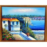 AN ORIGINAL OIL PAINTING OF A CONTINENTAL SEA VIEW, indistinctly signed by the artist, framed in a