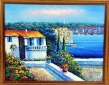 AN ORIGINAL OIL PAINTING OF A CONTINENTAL SEA VIEW, indistinctly signed by the artist, framed in a