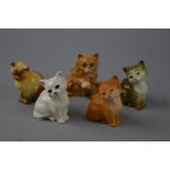 FIVE CAT FIGURES, to include two Beswick seated kittens No1436 and two Royal Doulton, Cat with