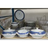 A BOOTHS SILICON CHINA DINNER SERVICE, powder blue border, includes a set of six graduated meat