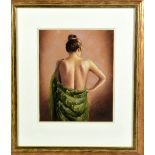 RODRIGO AN ORIGINAL PASTEL DRAWING OF A WOMAN IN A GREEN SHAWL, signed by the artist, framed in a