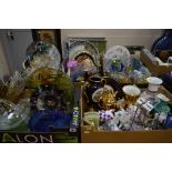 FIVE BOXES OF CERAMICS, GLASS, PICTURE, etc, to include Royal Albert, Limoges, green onyx