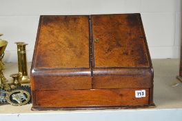 A VICTORIAN STATIONERY BOX, with sloping front and fitted interior, width approximately 38.5cm (