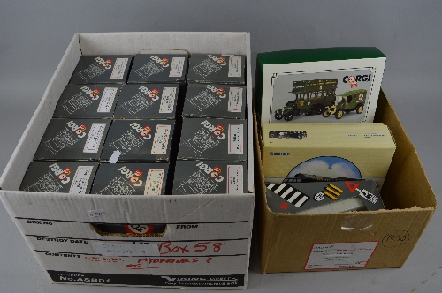 A QUANTITY OF BOXED CORGI CLASSICS BEDFORD O TYPE PANTECHNICONS AND OTHER DIECAST VECHILES, all