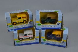 FOUR BOXED ERTL DIECAST LAND ROVER MODELS, 1/32 scale, A.A Service, No.2596, Police, No.2597,