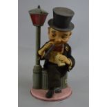 A JAPANESE TINPLATE AND PLASTIC BATTERY OPERATED AUTOMATON FIGURE AND LAMP, gentleman in top hat and