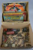 A QUANTITY OF UNBOXED AND ASSORTED PLAYWORN DIECAST VEHICLES AND CAST FIGURES, etc, to include Tri-