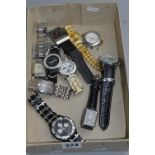 A BOX OF ELEVEN MISCELLANEOUS GENTS WATCHES