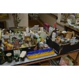 FIVE BOXES AND LOOSE CERAMICS, GLASS ETC, to include Lilliput Lane and other houses, Harrods novelty