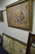 A LARGE GILT FRAMED RECTANGULAR EMBROIDERY, and a smaller framed embroidery (2)