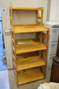 A MODERN PINE OPEN BOOKCASE, and a matching smaller open bookcase (2)