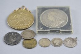 TWO SILVER CROWNS, and other coins