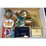 A BOX OF MIXED COMPACTS AND BANGLES