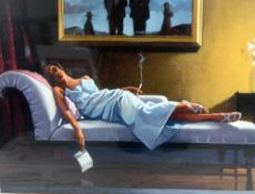 JACK VETTRIANO, 'THE LETTER', an open edition print, double mounted and framed in a bronze effect