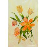 S.SWANNELL, 'ORANGE FLOWERS', an original watercolour painting, signed by the artist, double mounted