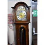 A TEMPUS FUGIT OAK LONGCASE CLOCK, the brass dial with Roman numerals, approximate height 187cm (