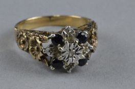 A 9CT DIAMOND AND SAPPHIRE DRESS RING, ring size P, approximate weight 4.6 grams