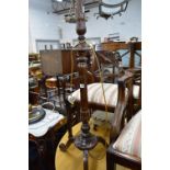 AN ORIENTAL STYLE STANDARD LAMP, and a mahogany standard lamp on tripod legs (2)