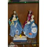 FIVE FIGURES, to include three Royal Doulton figures 'Adrienne', HN2304, 'Hilary', HN2335 and '