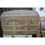 A VINTAGE PAINTED DOMED TOPPED TRUNK, with metal banding (sd)