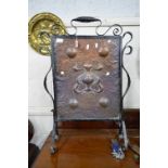 AN ARTS AND CRAFTS COPPER AND IRON FIRESCREEN, approximate size 78cm x width 52cm