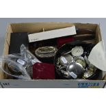 A BOX OF MISCELLANEOUS to include a number of various wrist and pocket watches, silver bangle,